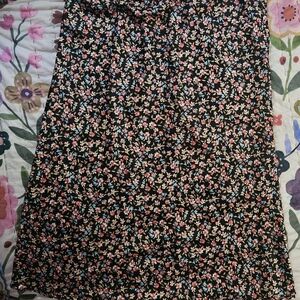 LOFT Black Floral Midi Skirt